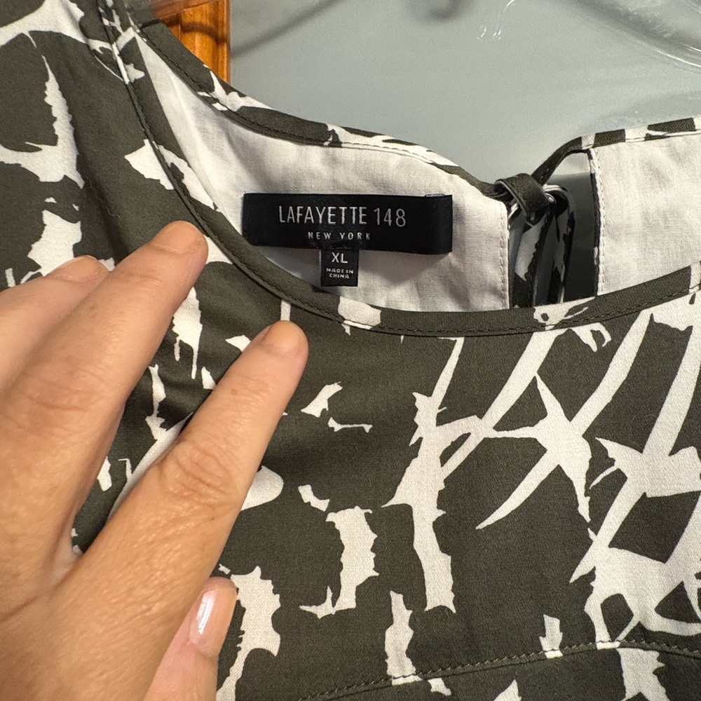 NWOT Lafayette 148 New York Olive and White Abstract Dress XL - Picture 2 of 7